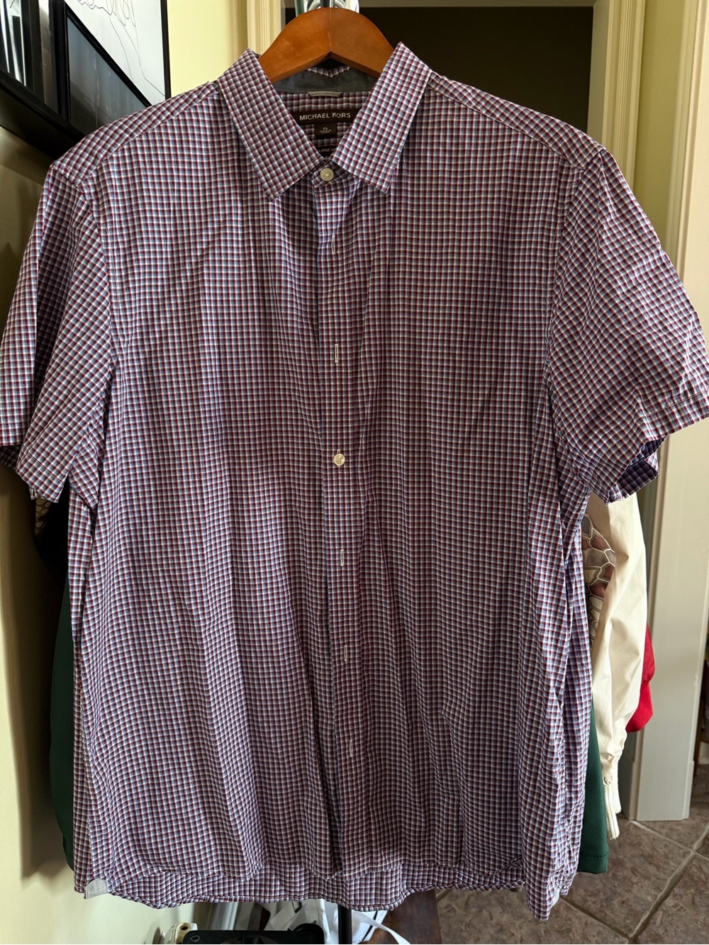 Michael Kors Men’s Plaid Short Sleeve Button Down Shirt XL Tailored Fit